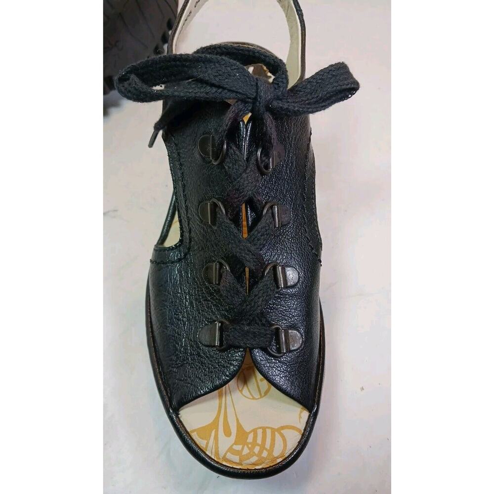 $165 Fly London YLFA Black Leather Platform Wedge Sandals Size 7.5 US 38 EU NEW - Picture 8 of 8